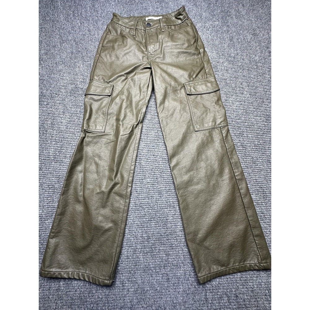 TGLA Cargo Pants‎ Womens 7/28 Faux Leather Straight Leg Utility Pockets